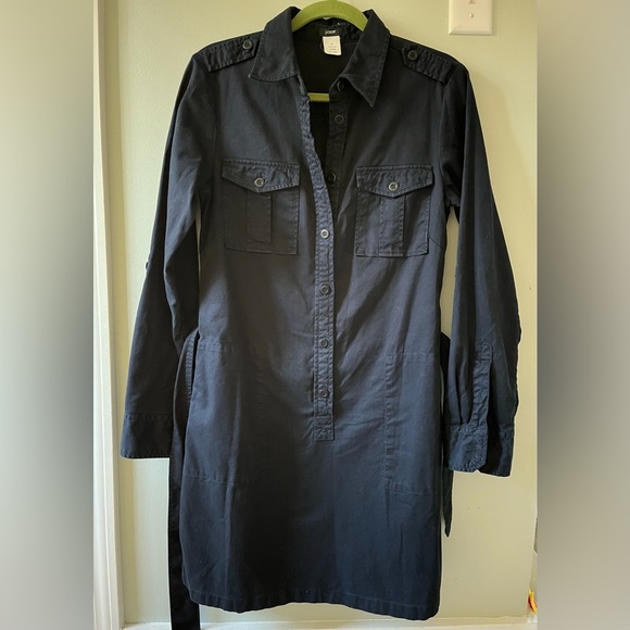 J. Crew Navy Belted Shirt dress women’s 10 - Picture 2 of 6